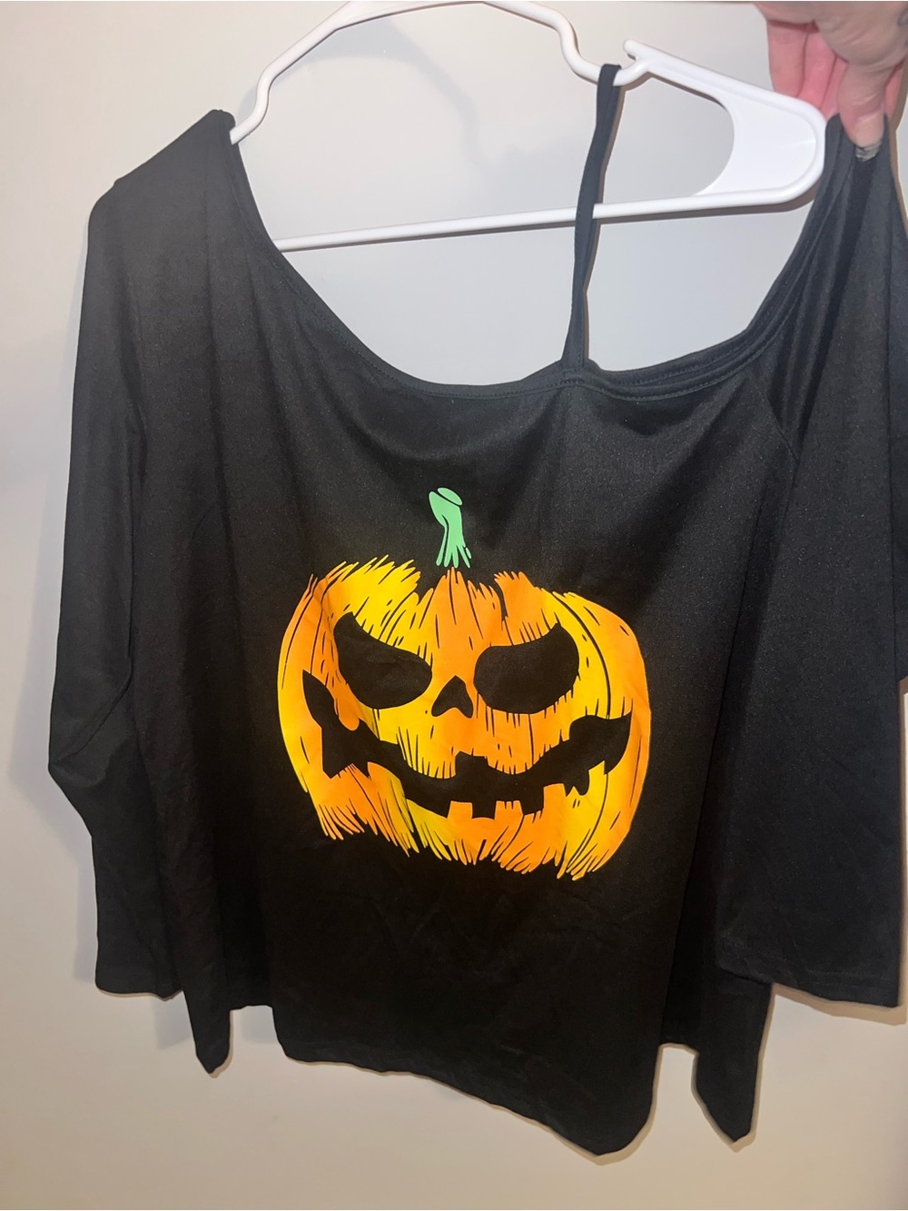 Halloween Black Off-Shoulder Top with Pumpkin Graphic